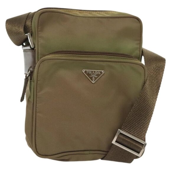 PRADA Shoulder Bag Nylon Khaki Silver Auth ki5896 - Picture 1 of 16